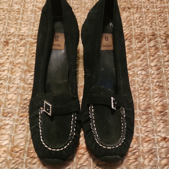 Bakers Black Suede Heels with Silver Buckle - Picture 4 of 10